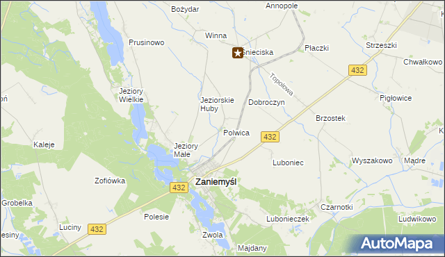 mapa Polwica gmina Zaniemyśl, Polwica gmina Zaniemyśl na mapie Targeo