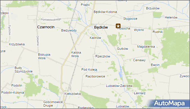 mapa Rzeczków gmina Będków, Rzeczków gmina Będków na mapie Targeo