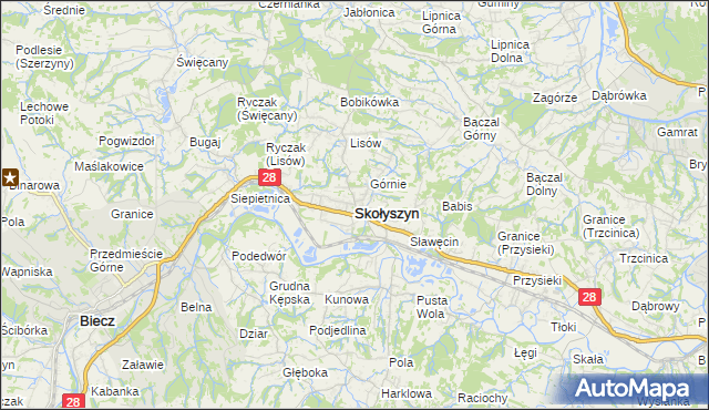 mapa Skołyszyn, Skołyszyn na mapie Targeo