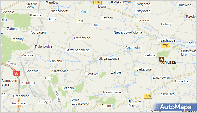 mapa Skrzeszowice, Skrzeszowice na mapie Targeo