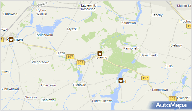 mapa Sławno gmina Kiszkowo, Sławno gmina Kiszkowo na mapie Targeo