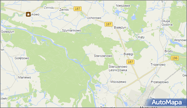 mapa Starczanowo gmina Murowana Goślina, Starczanowo gmina Murowana Goślina na mapie Targeo