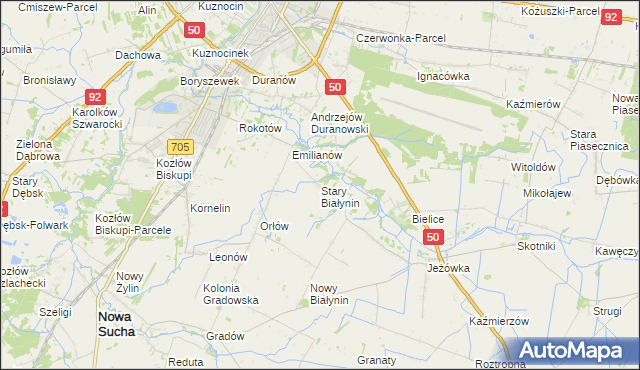 mapa Stary Białynin, Stary Białynin na mapie Targeo