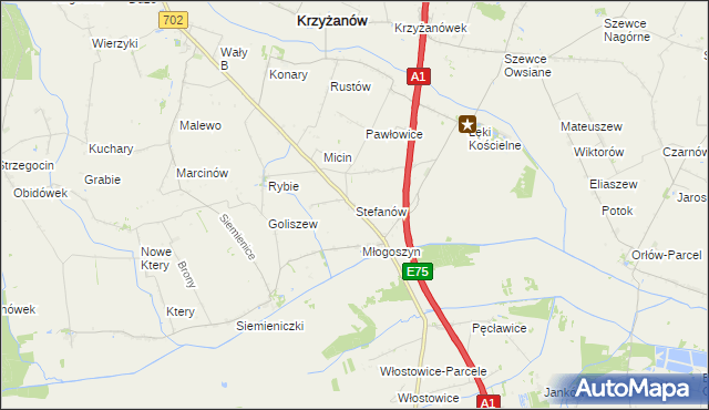 mapa Stefanów gmina Krzyżanów, Stefanów gmina Krzyżanów na mapie Targeo