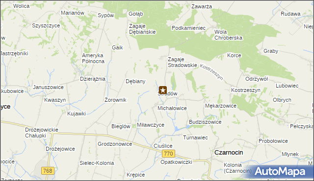 mapa Stradów gmina Czarnocin, Stradów gmina Czarnocin na mapie Targeo