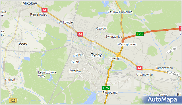 mapa Tychów, Tychy na mapie Targeo