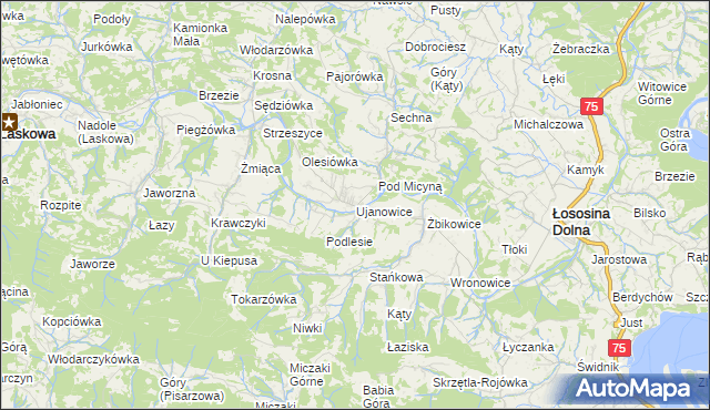 mapa Ujanowice, Ujanowice na mapie Targeo