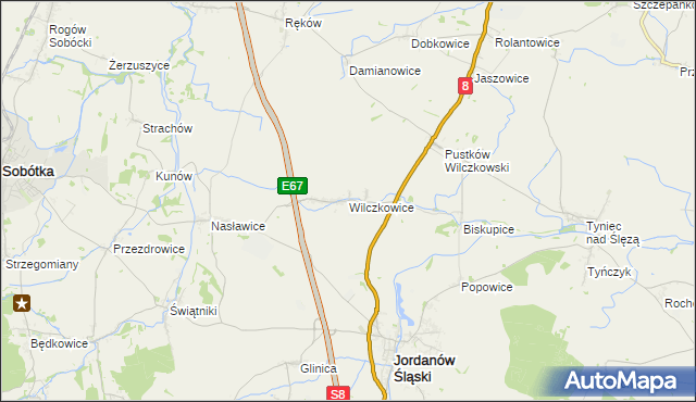 mapa Wilczkowice gmina Jordanów Śląski, Wilczkowice gmina Jordanów Śląski na mapie Targeo