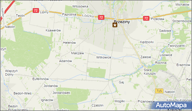 mapa Witkowice gmina Brzeziny, Witkowice gmina Brzeziny na mapie Targeo