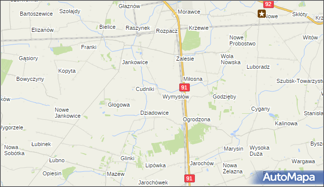 mapa Wymysłów gmina Krośniewice, Wymysłów gmina Krośniewice na mapie Targeo