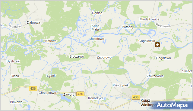 mapa Zaborowo gmina Książ Wielkopolski, Zaborowo gmina Książ Wielkopolski na mapie Targeo