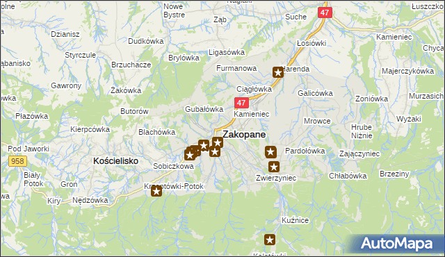 mapa Zakopanego, Zakopane na mapie Targeo