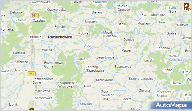 mapa Zegartowice gmina Raciechowice, Zegartowice gmina Raciechowice na mapie Targeo