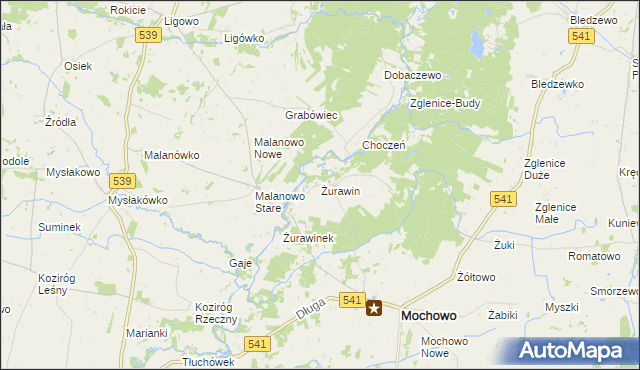 mapa Żurawin gmina Mochowo, Żurawin gmina Mochowo na mapie Targeo