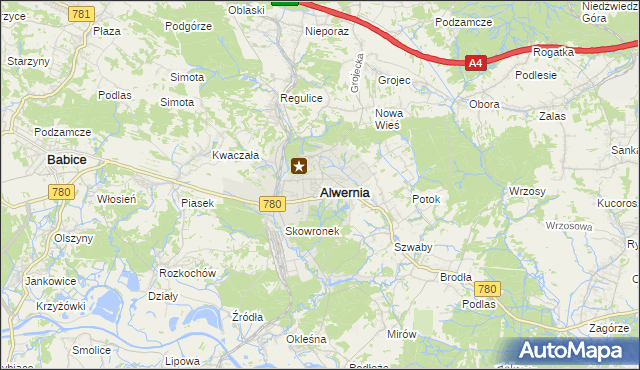 mapa Alwernia, Alwernia na mapie Targeo