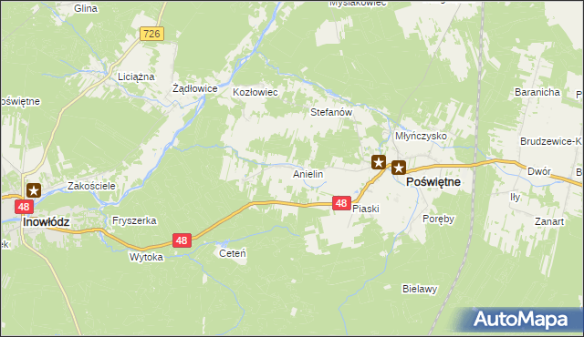mapa Anielin gmina Poświętne, Anielin gmina Poświętne na mapie Targeo