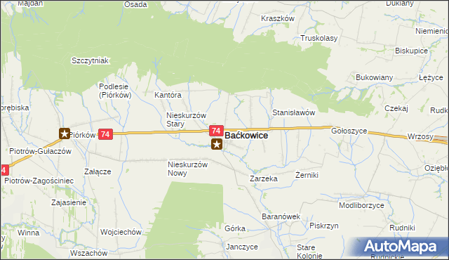 mapa Baćkowice, Baćkowice na mapie Targeo