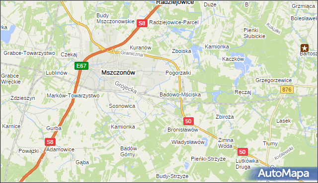 mapa Badowo-Mściska, Badowo-Mściska na mapie Targeo