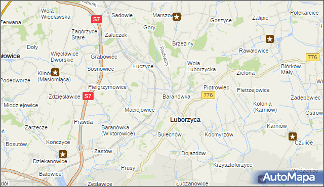 mapa Baranówka gmina Kocmyrzów-Luborzyca, Baranówka gmina Kocmyrzów-Luborzyca na mapie Targeo