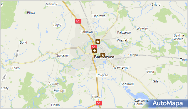 mapa Bartoszyce, Bartoszyce na mapie Targeo