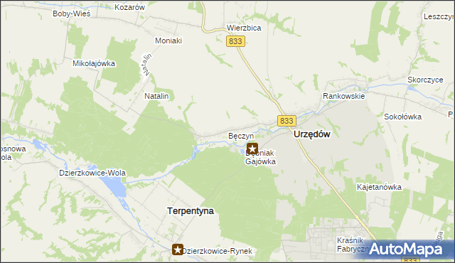 mapa Bęczyn gmina Urzędów, Bęczyn gmina Urzędów na mapie Targeo