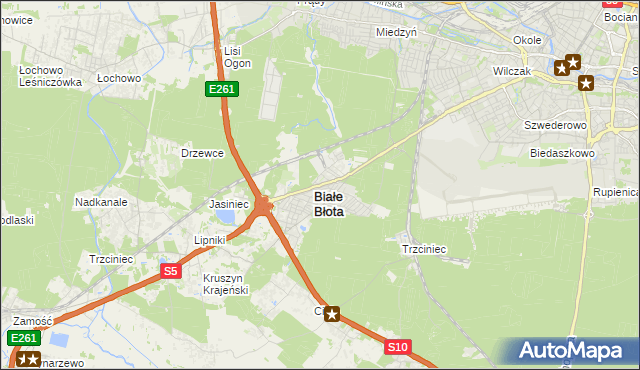 mapa Białe Błota powiat bydgoski, Białe Błota powiat bydgoski na mapie Targeo