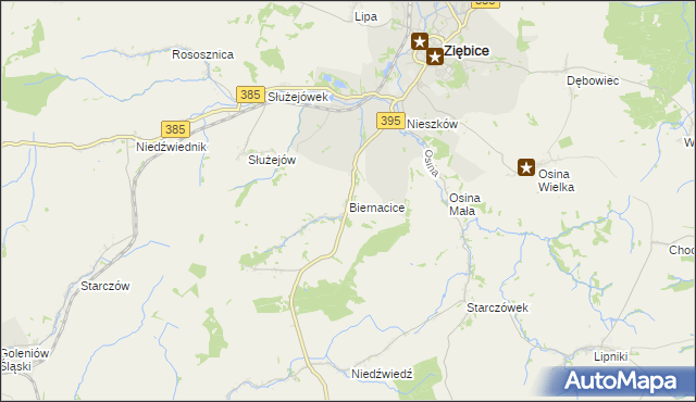 mapa Biernacice gmina Ziębice, Biernacice gmina Ziębice na mapie Targeo