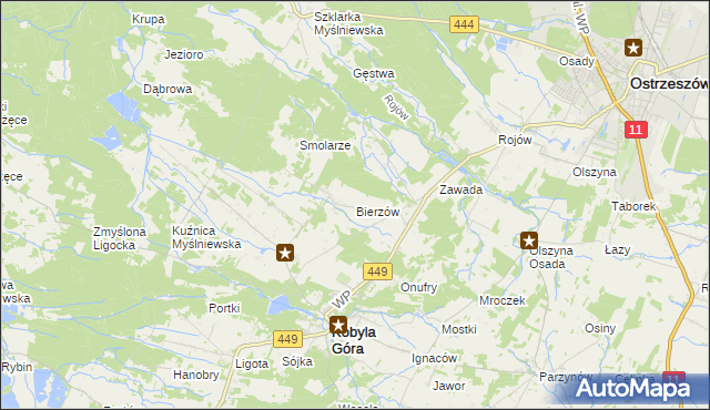 mapa Bierzów gmina Kobyla Góra, Bierzów gmina Kobyla Góra na mapie Targeo