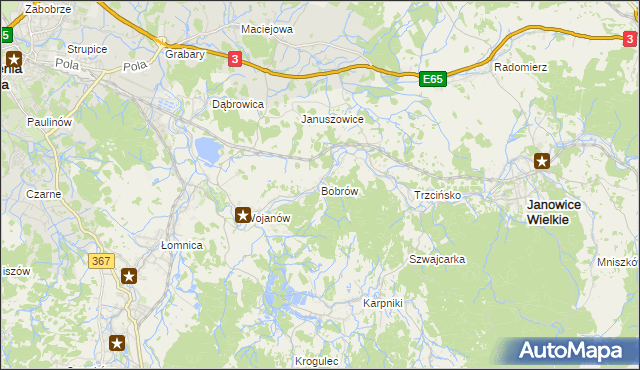 mapa Bobrów gmina Mysłakowice, Bobrów gmina Mysłakowice na mapie Targeo