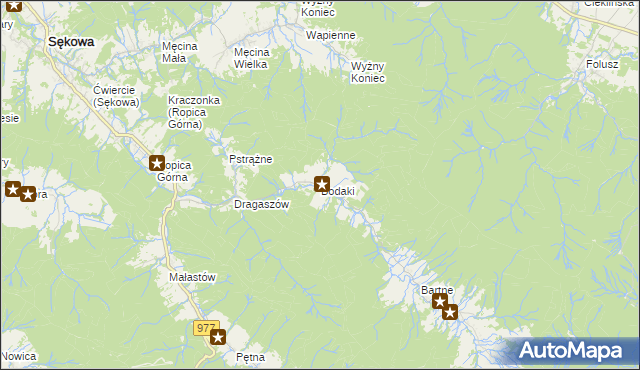 mapa Bodaki gmina Sękowa, Bodaki gmina Sękowa na mapie Targeo