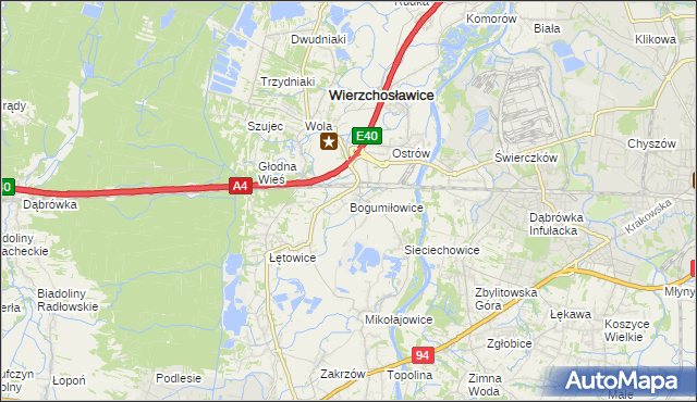 mapa Bogumiłowice gmina Wierzchosławice, Bogumiłowice gmina Wierzchosławice na mapie Targeo
