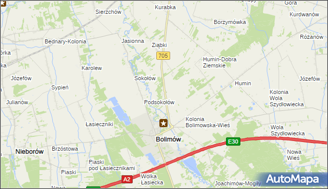mapa Bolimowska Wieś, Bolimowska Wieś na mapie Targeo