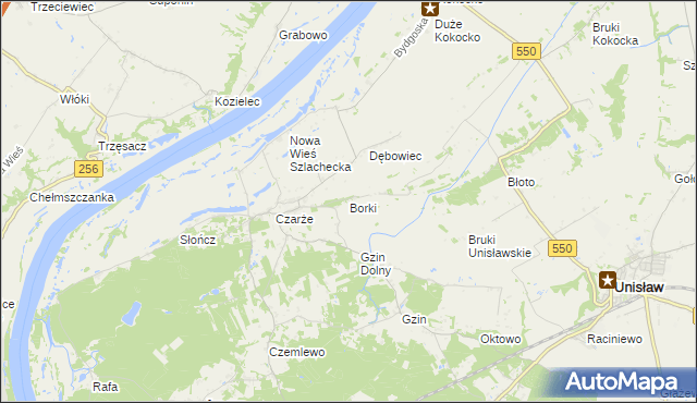 mapa Borki gmina Dąbrowa Chełmińska, Borki gmina Dąbrowa Chełmińska na mapie Targeo