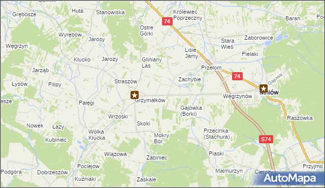 mapa Borki gmina Mniów, Borki gmina Mniów na mapie Targeo