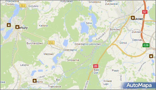 mapa Borowo gmina Kartuzy, Borowo gmina Kartuzy na mapie Targeo