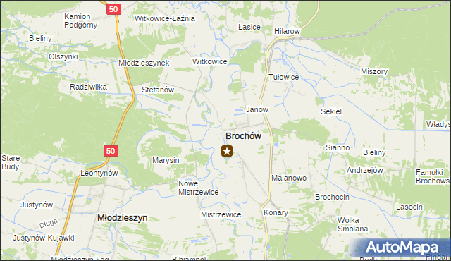 mapa Brochów powiat sochaczewski, Brochów powiat sochaczewski na mapie Targeo