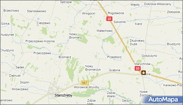 mapa Bromierzyk gmina Staroźreby, Bromierzyk gmina Staroźreby na mapie Targeo