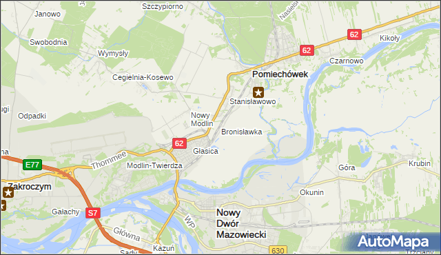 mapa Bronisławka gmina Pomiechówek, Bronisławka gmina Pomiechówek na mapie Targeo