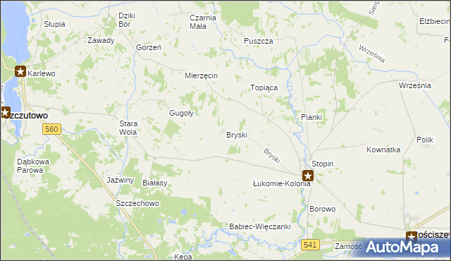 mapa Bryski gmina Rościszewo, Bryski gmina Rościszewo na mapie Targeo