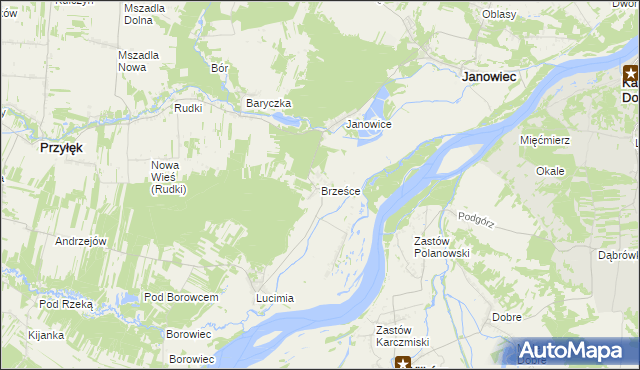 mapa Brześce gmina Janowiec, Brześce gmina Janowiec na mapie Targeo