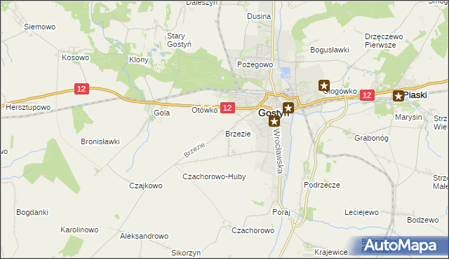 mapa Brzezie gmina Gostyń, Brzezie gmina Gostyń na mapie Targeo