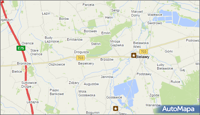 mapa Brzozów gmina Bielawy, Brzozów gmina Bielawy na mapie Targeo