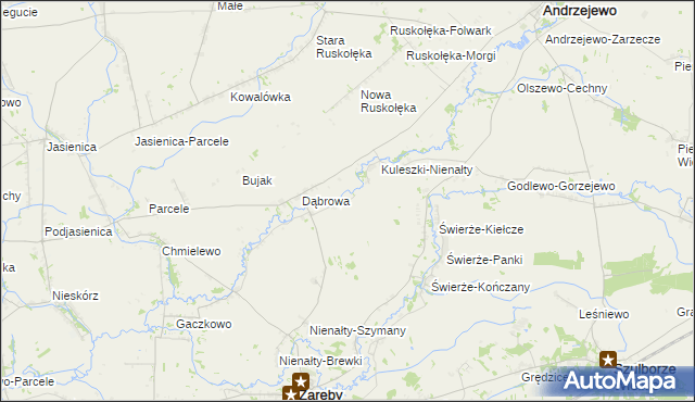 mapa Budziszewo gmina Zaręby Kościelne, Budziszewo gmina Zaręby Kościelne na mapie Targeo