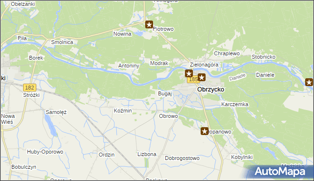 mapa Bugaj gmina Obrzycko, Bugaj gmina Obrzycko na mapie Targeo