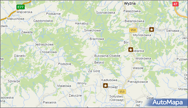 mapa Bukowina-Osiedle, Bukowina-Osiedle na mapie Targeo