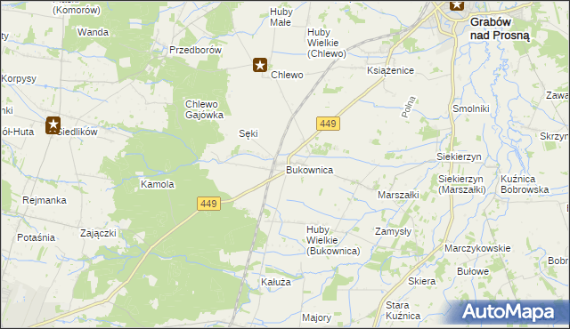 mapa Bukownica gmina Grabów nad Prosną, Bukownica gmina Grabów nad Prosną na mapie Targeo