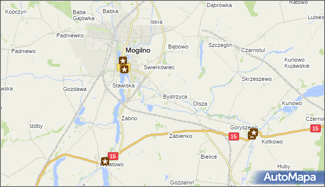 mapa Bystrzyca gmina Mogilno, Bystrzyca gmina Mogilno na mapie Targeo