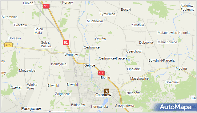 mapa Cedrowice-Parcela, Cedrowice-Parcela na mapie Targeo