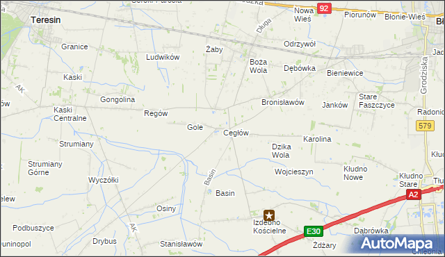 mapa Cegłów gmina Baranów, Cegłów gmina Baranów na mapie Targeo