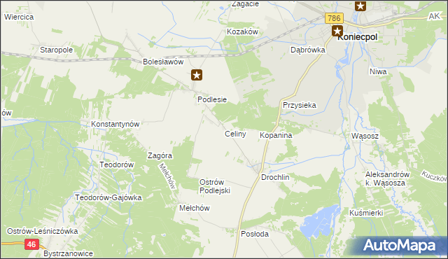 mapa Celiny gmina Lelów, Celiny gmina Lelów na mapie Targeo